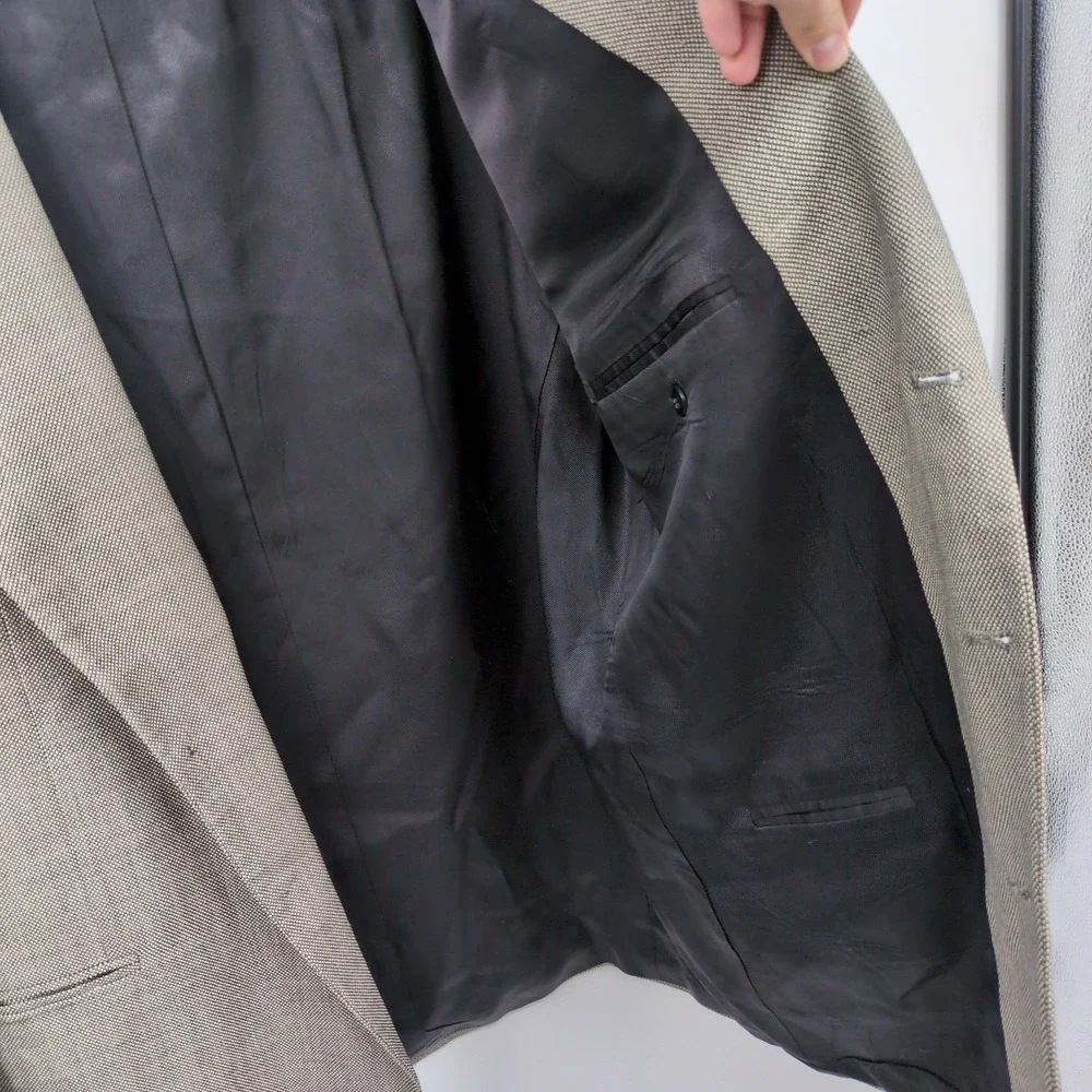 Oscar de la Renta Men's 100% Wool Grey Herringbone 2-Button Blazer‎ Jacket 48L